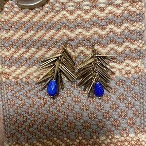 Anthropologie earrings tassel bronze gold tone blue bead earrings